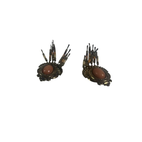 Vintage Bohemian Teardrop Dangle Earrings 4.75” Pierced Gold Tone Beaded Tassel - Picture 6 of 8